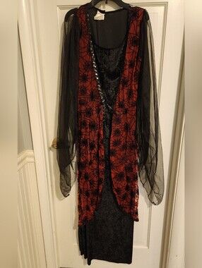 Winged Vampiress Gothic Velvet & Sheer Overlay Dress, One Size